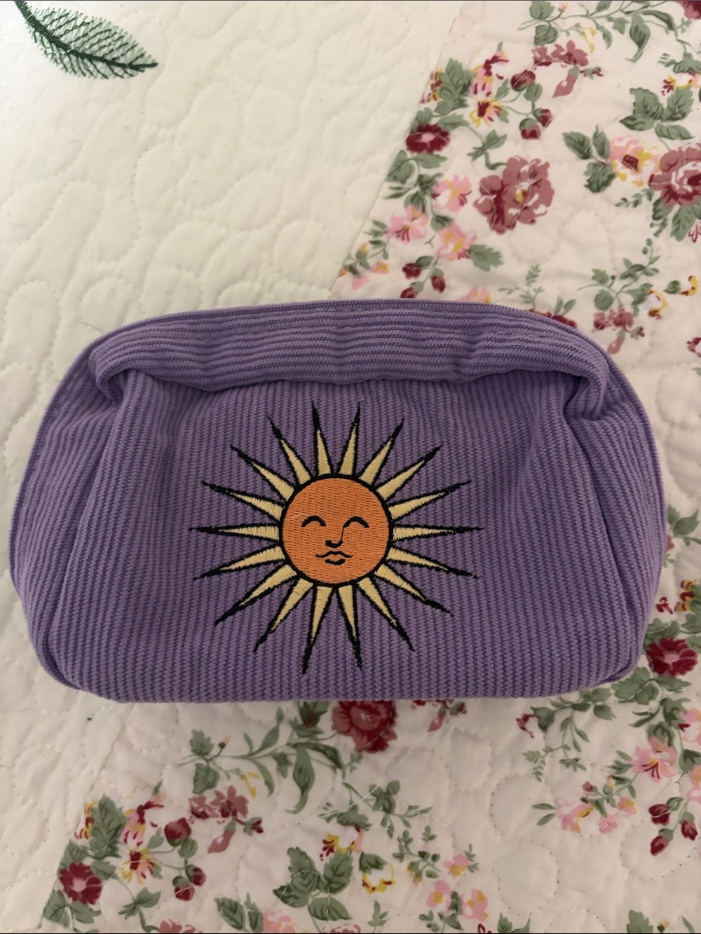 Lavender Sun Embroidered Knit Cosmetic Bag